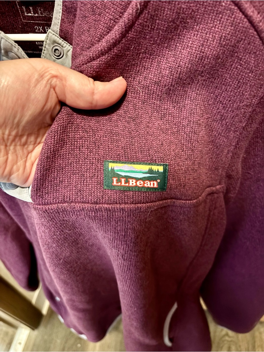 L.L.Bean Plum Snap-Front Fleece Pullover with Gray Trim - Picture 2 of 5
